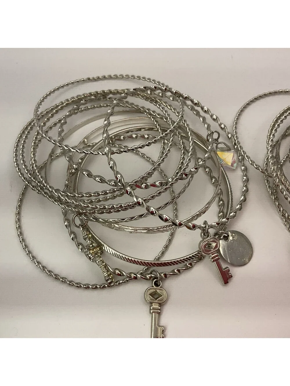 21 Bangle Bracelets Charms Silvertone Costume Jewelry Lot